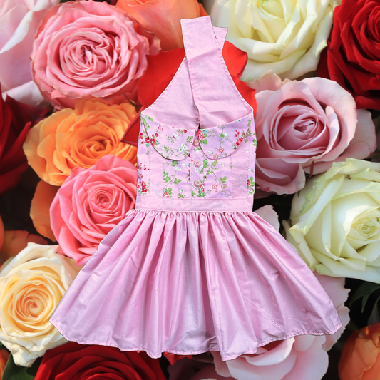 Roses are red - Pink Buttons - Dog Dress - LARGE