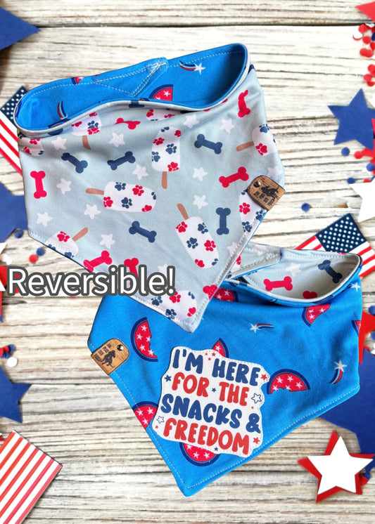 Here for the snacks and freedom - Reversible Dog Bandana
