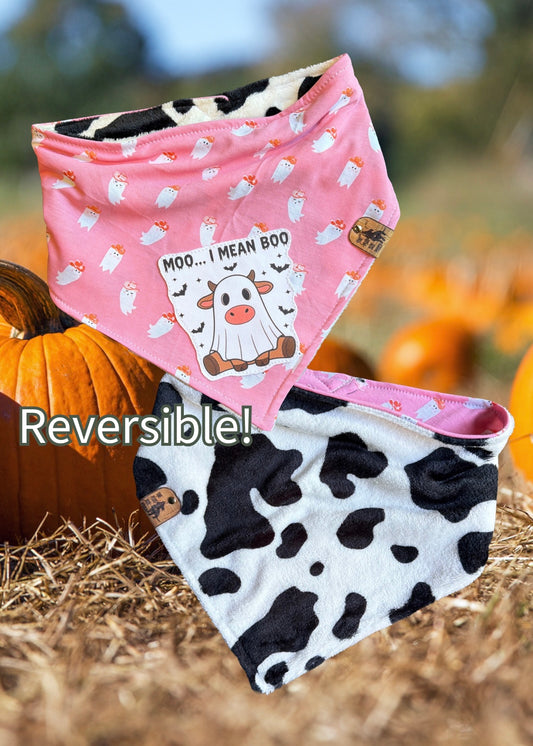 Moo….I mean boo - Reversible Dog Bandana