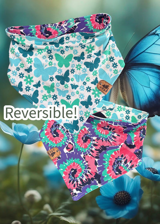 Peace Love and Butterflies - Reversible Dog Bandana