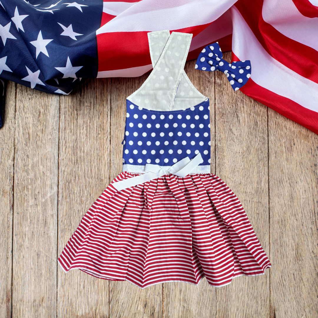 Red white and beauty - Dog Dress w/ headbow - LARGE