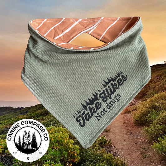 Take Hikes Not Drugs - Canine Compass Co - Reversible Dog Bandana