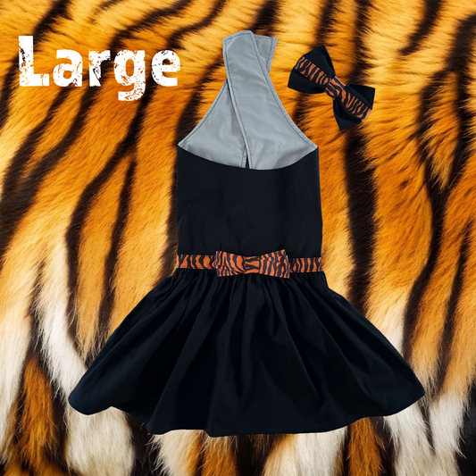 Here kitty kitty - w/ Matching Head Bow - Dog Dress - LARGE