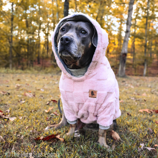 Checkered Floof - Pink - Hooded Long Sleeve Fleece