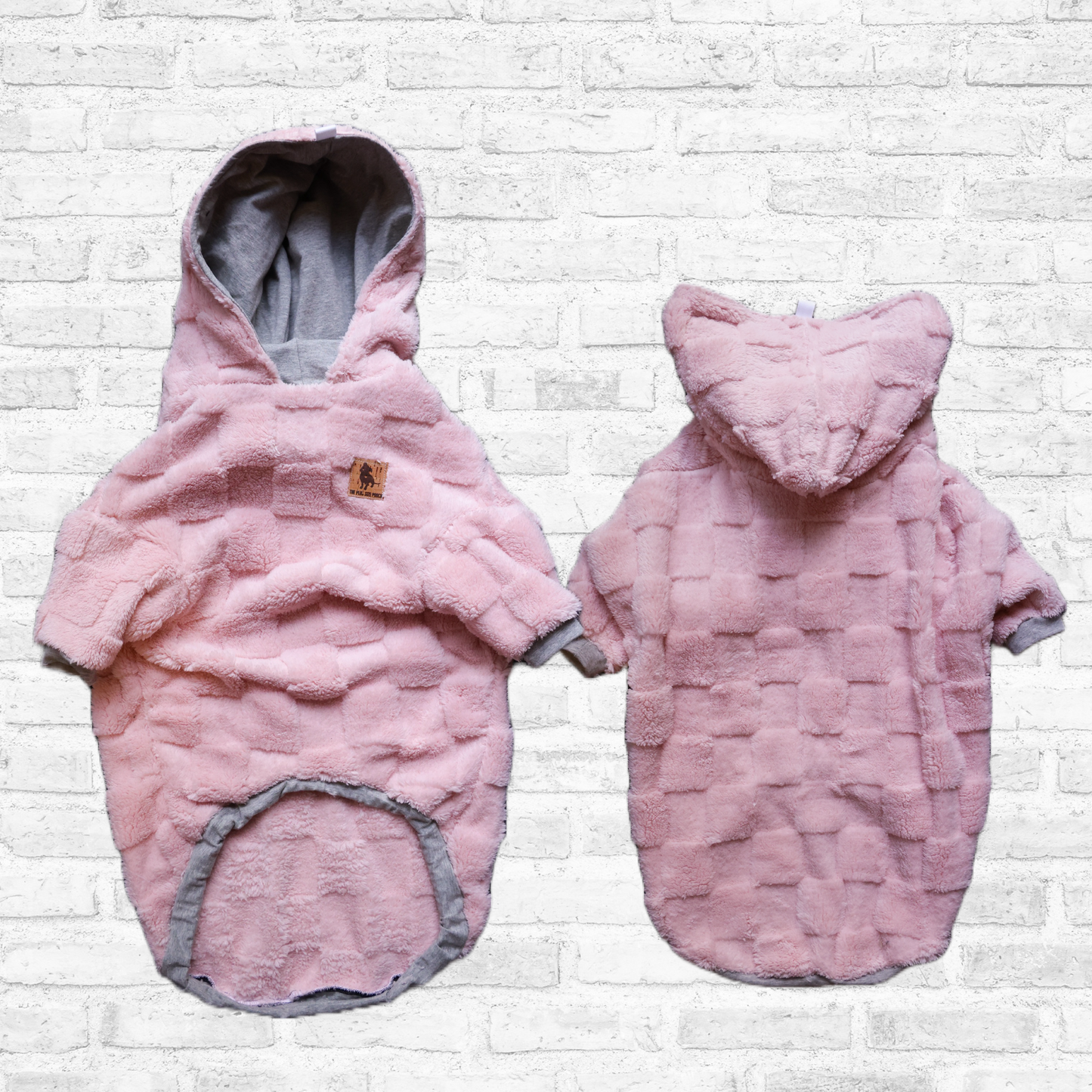 Checkered Floof - Pink - Hooded Long Sleeve Fleece