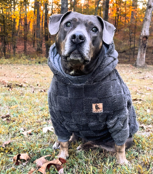 Checkered Floof - Charcoal - Hooded Long Sleeve Fleece