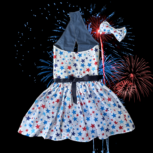Star Spangled Beauty -  Dog Dress with head bow