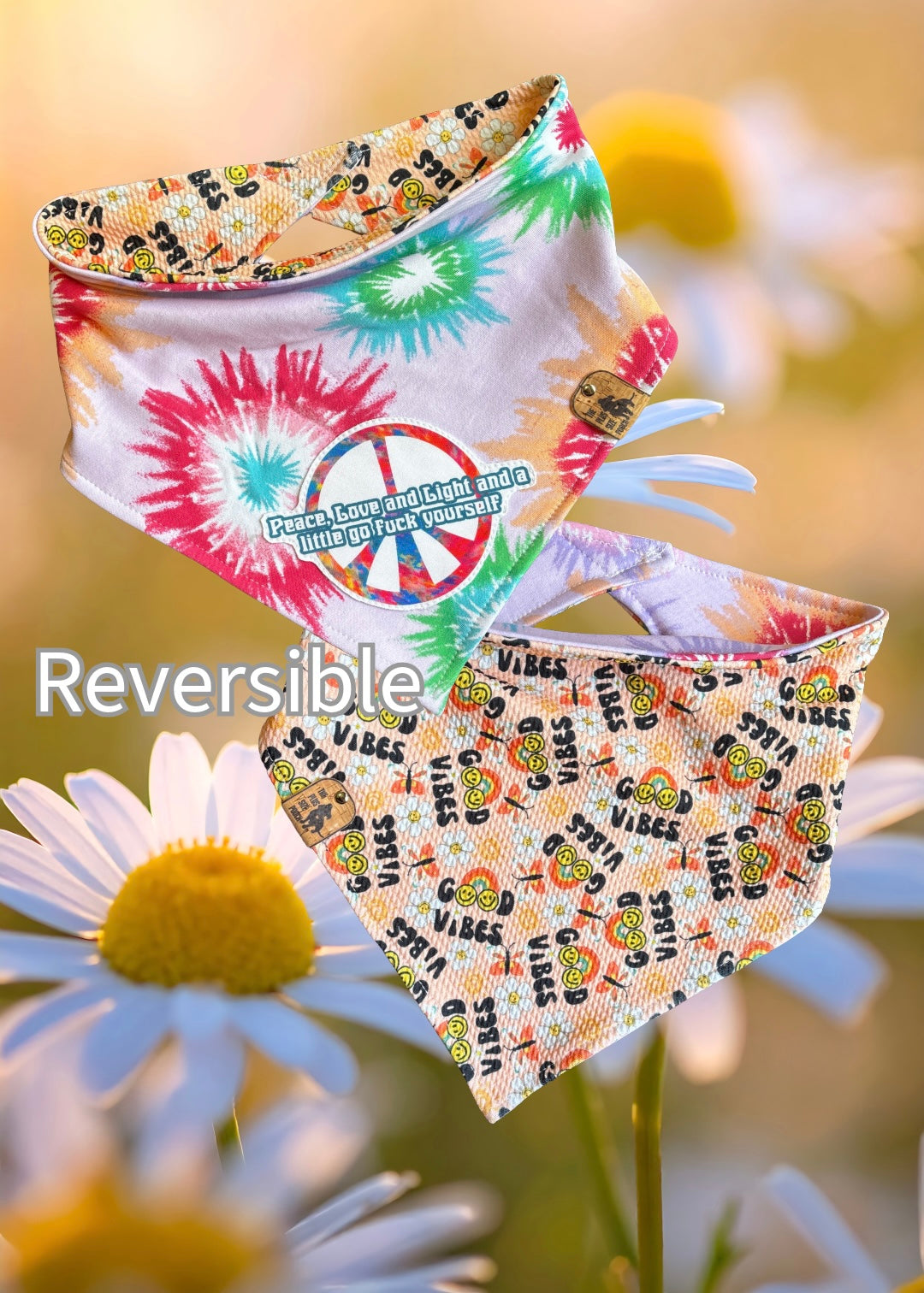 Peace, love and light and a little go fuck yourself - Reversible Dog Bandana