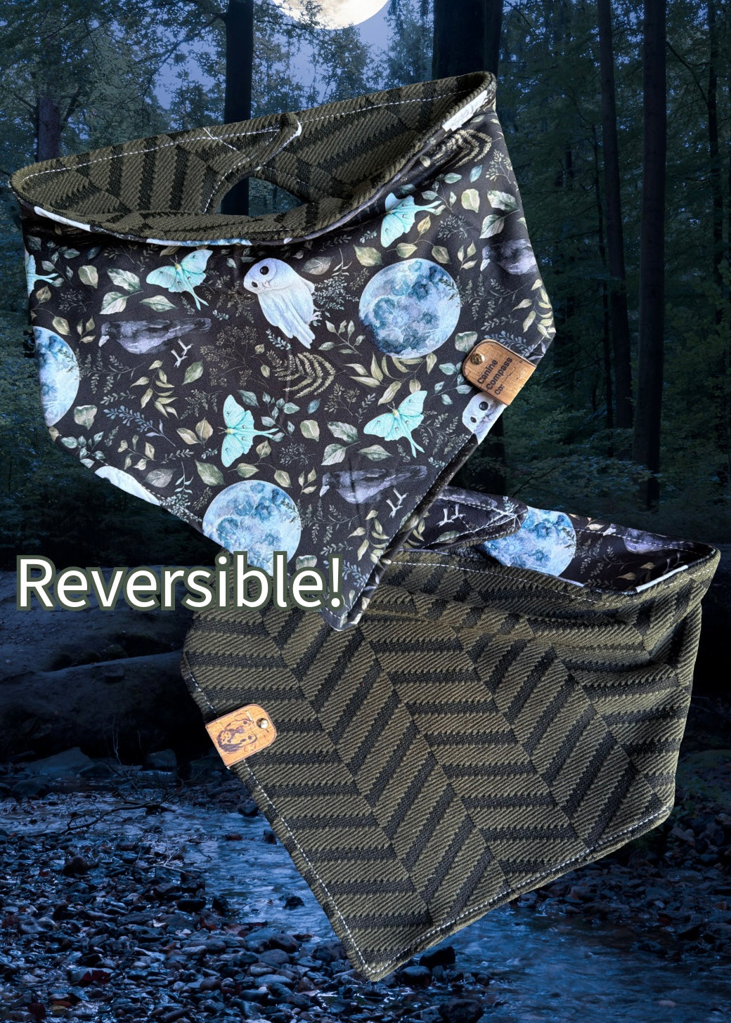Midnight Creatures - Reversible Dog Bandana - Canine Compass Co - LIMITED SIZES
