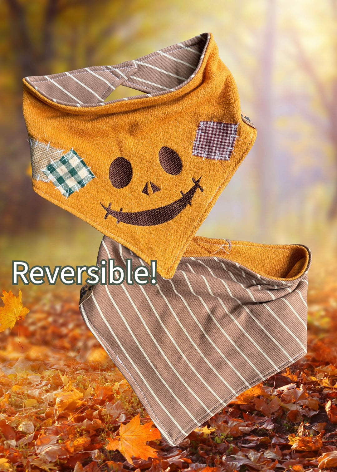 Patch the Pumpkin - Embroidered - Reversible Dog Bandana