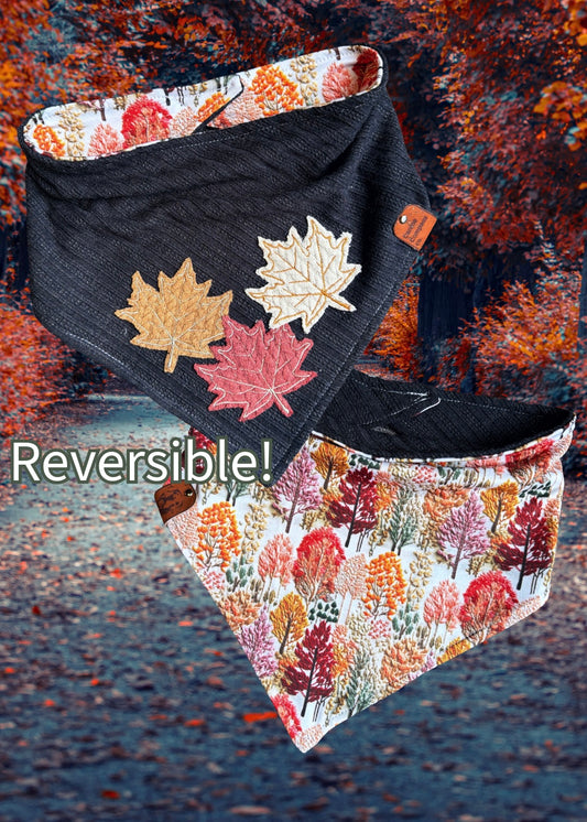 Cozy Autumn Forest - Embroidered - Reversible Dog Bandana - LIMITED EDITION