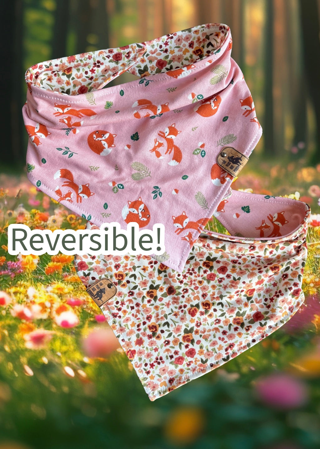 Foxes in the flowers  - Reversible Dog Bandana