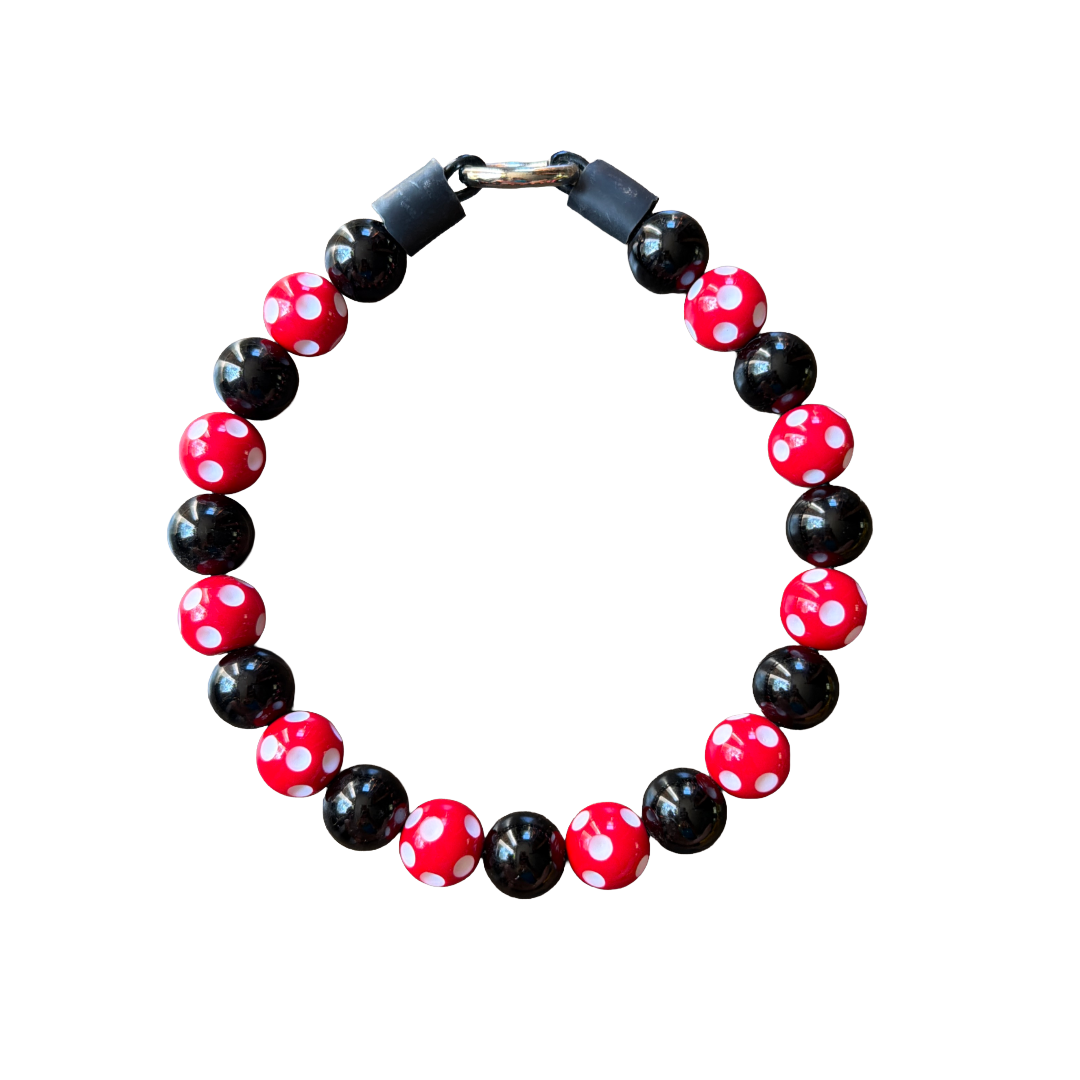 Black and red polka dot Beaded Collar 17.5”
