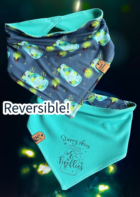 Starry skies and fireflies - Canine Compass Co - Reversible Dog Bandana