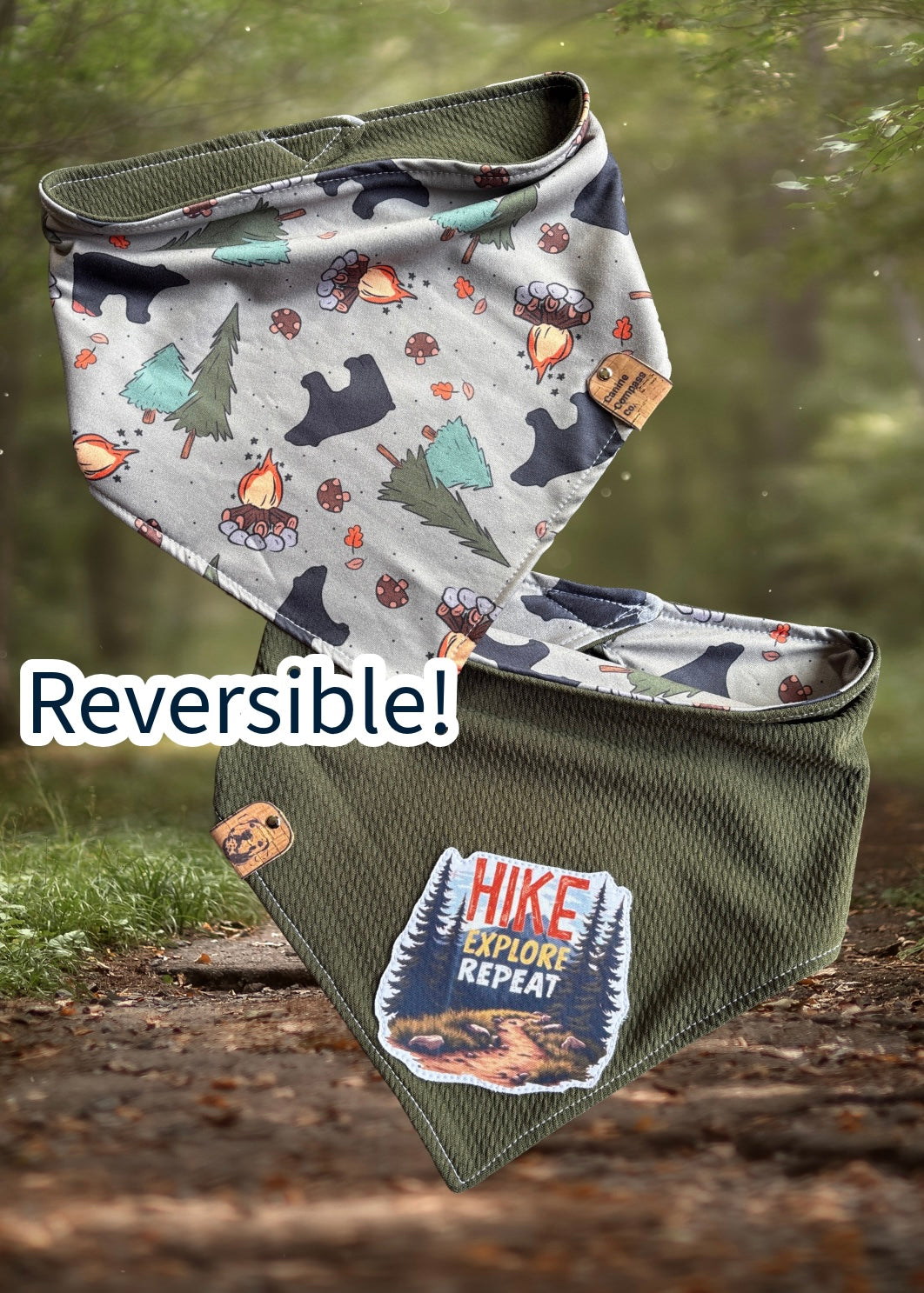 Hike, explore, repeat - Canine Compass Co - Reversible Dog Bandana