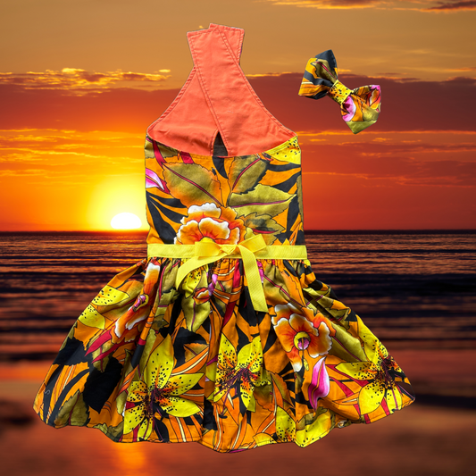 Botanical Sunset - Dog Dress with matching head bow
