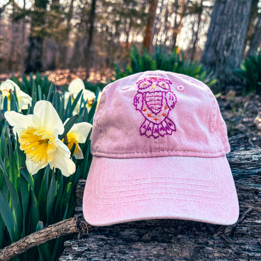 Distressed Pink Hand Embroidered Ball Cap