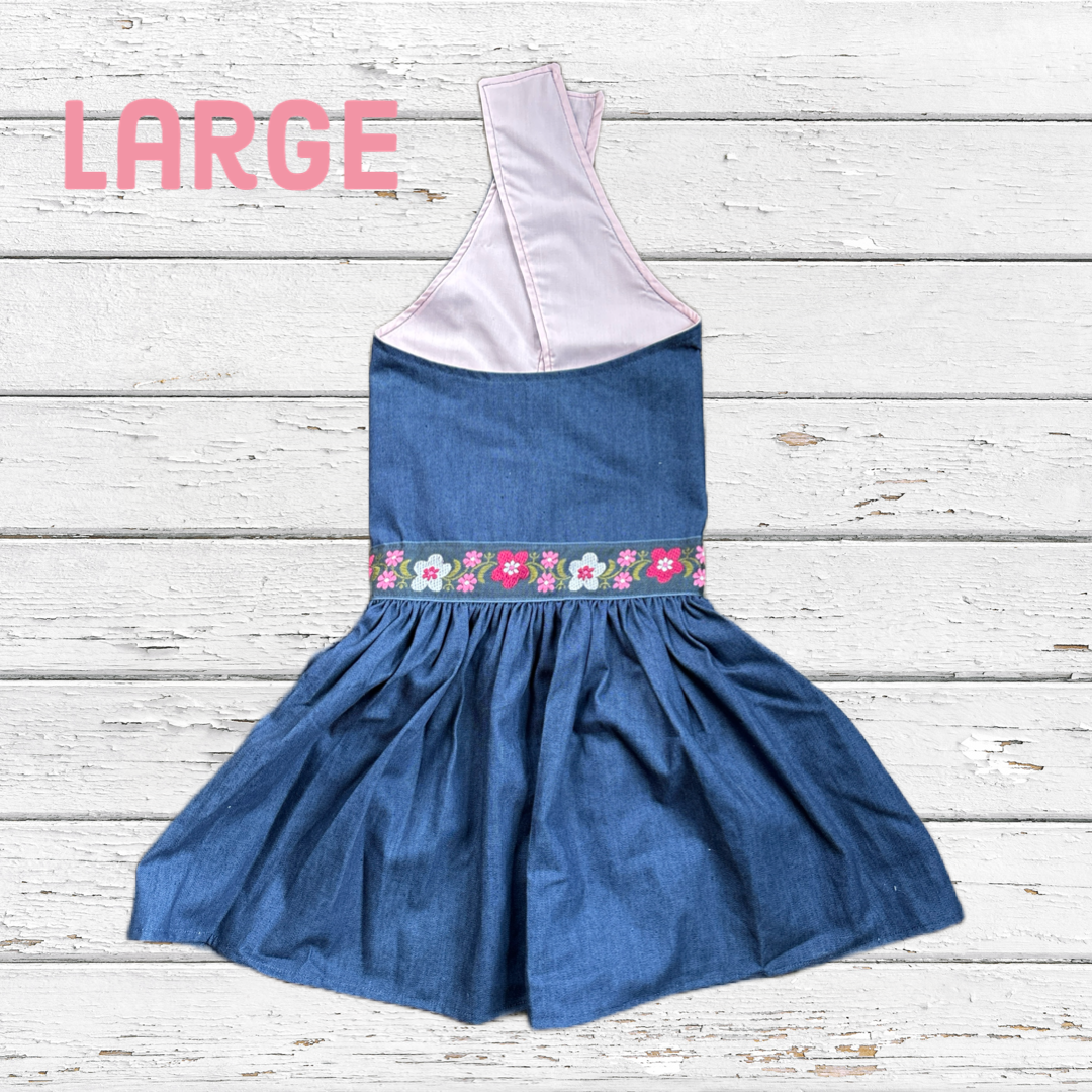 white christmas dresses TaniWina Denim Pet Harness Dress: Elevate Your Furry Friend's Style Dark Blue / S main image 1