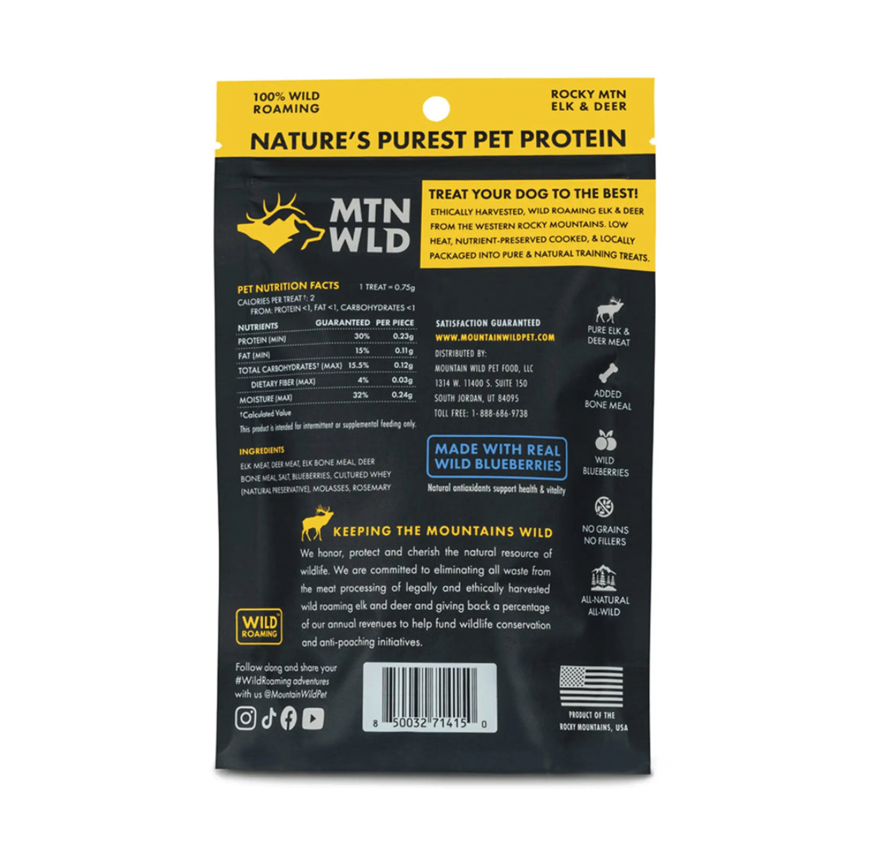Mountain Wild Pet - Wild Elk and Venison High Country Blueberry Training Treat Nibs