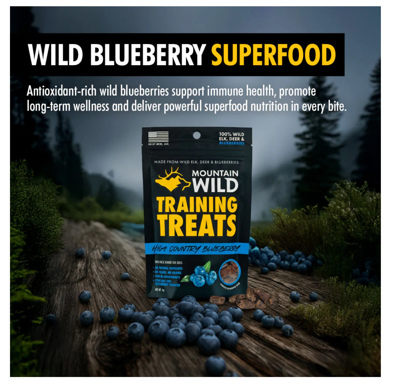 Mountain Wild Pet - Wild Elk and Venison High Country Blueberry Training Treat Nibs